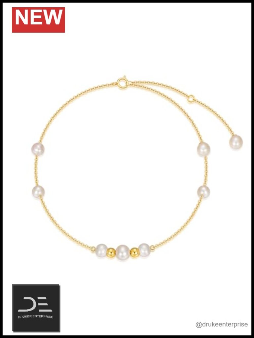 14K Solid Gold Pearl Bracelet for Women Freshwater Cultured Pearl Charm